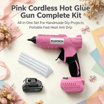 Produktbild von Heißklebepistole - Akku-Heißklebepistole - 18 V - Kabellos - Inklusive Akku - EU-Ladegerät - Schnelle Erwärmung - Rosa