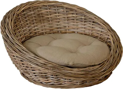 Zdjęcie produktu dla KRINES HOME Rattanowe legowisko dla kota / legowisko dla psa z poduszką / rattanowy koszyk dla kota