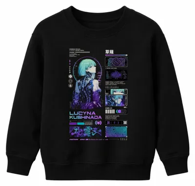 Imagen del producto de Lucyna Kushinada, estilo cyberpunk, Japón, año 1999-2001, Edgerunners, sudadera con capucha, color negro, talla 128
