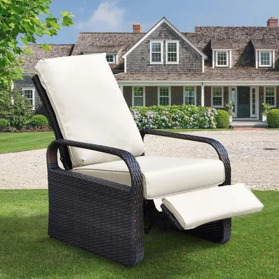 Produktbild von Terrassenliege Klappstuhl Rattanoptik Braun Beige Kissen