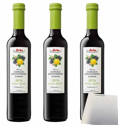 Produktbild von Darbo Fruchtsirup Schwarze Johannisbeere Zitrone Zuckerreduziert 3er Pack (3x0,5l Flasche) + usy Block
