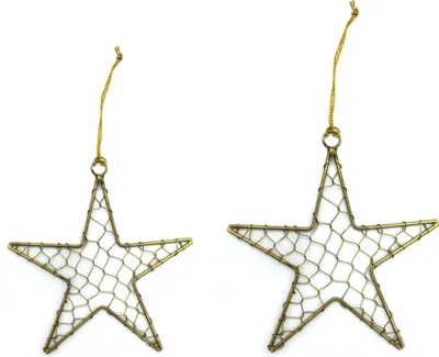 Produktbild von Metall Stern mit Draht zum aufhängen gold 2 Stück - klein und groß