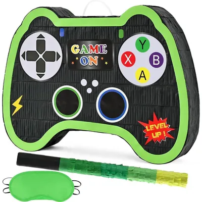 Immagine prodotto di Controller per videogiochi a forma di piñata, con benda per gli occhi e bastone, ideale per feste di compleanno per bambini