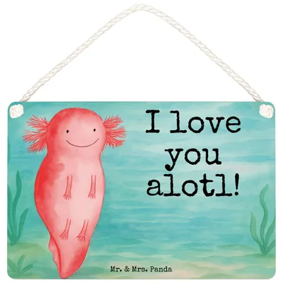 Produktbild von Mr. & Mrs. Panda Schild Axolotl Liebe Design DIN A5 - Weiß - Geschenk, Türschild, Freundin, Holzschild, Wandbild Holz, Deko, Jahrestag, für Frauen, Partner, holzbild