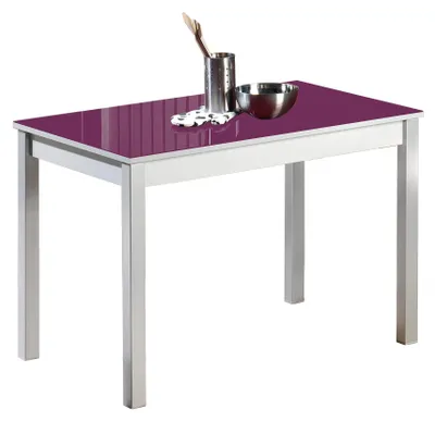 Esstisch Glasplatte Aubergine Metallgestell 90x50 cm