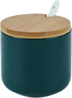 Produktbild von Keramik Gewürzdosen Set mit Löffel und Bambusdeckel 260ml Elegantes Design