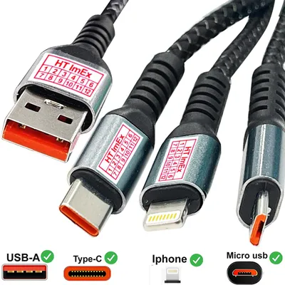 Produktbild von 1,2m Multi USB Ladekabel Datenkabel 3in1 Typ-C, Micro, IPhone kabel für Huawei, Samsung
