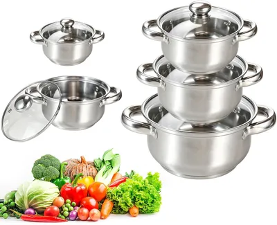 Produktbild von Topfset 5-teilig, Edelstahl, mit Glasdeckeln, für Küche