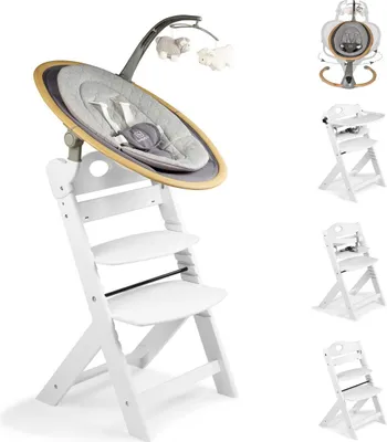 Produktbild von BabyGo Homey-Set Pro Hochstuhl Family inkl. Babywippe & Essbrett wood/ white