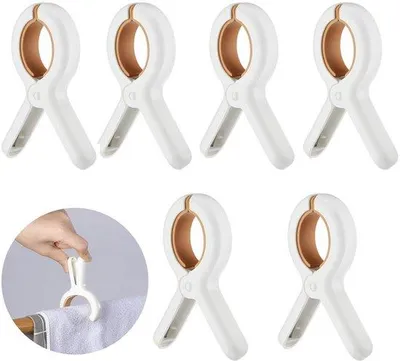 Obrázek produktu pro Šest kusů plastových kolíčků na prádlo – rozměry 13 x 8,5 cm – extra dlouhé a pevné – nezanechávají otisky – plastové kolíčky – kolíčky na ručníky – kolíčky na osušky – kolíčky na plážové osušky – sponky – protiskluzová silikonová podložka – odolné – odolné proti větru
