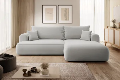 Produktbild von Selsey Ovo - Ecksofa mit Schlaffunktion, Bettkasten, Ottomane rechts, Easy-Clean-Veloursbezug in Grau