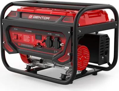 A red and black generator is shown against a white background.