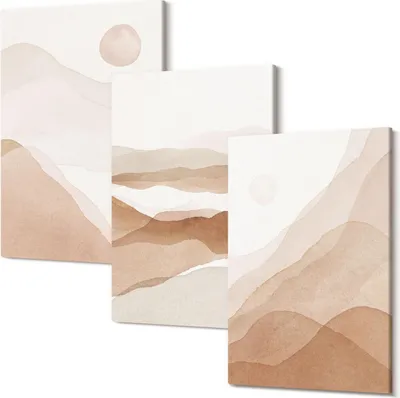 Produktbild von Leinwandbilder – Wandbilder – Leinwandbild – Canvas Bild – Polycanvas – Kunstdruck – – Modern – Aufhängefertig – Mehrteilig – 3-Teilig – 40x60 Cm Pro Bild - Abstrakte Landschaften in Braun- und Beigetönen