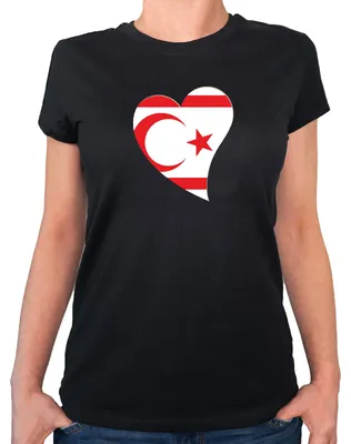 Produktbild von Huuraa Damen T-Shirt Nordzypern Flagge Herz S Black Bio Baumwolle Fairtrade Damenshirt Geschenkidee