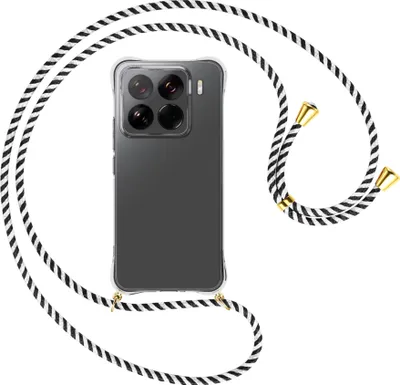 Produktbild von Handykette Backcover-Schutzhülle mit Band (Metall goldfarben) für Xiaomi 15 Pro 5G - schwarz/weiß gestreift