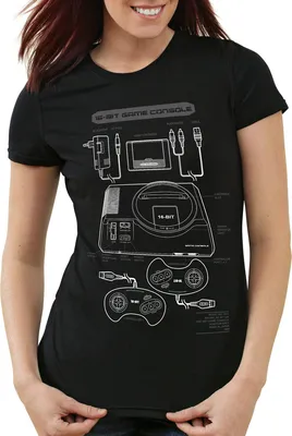 Produktbild von style3 Mega 16-Bit Damen T-Shirt Gamer Classic Retro Konsole Sonic Drive, Farbe:Schwarz, Größe:L