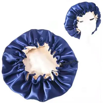 Produktbild von CHPN - Blaue Schlafmütze - Weiche Schlafmütze - Satinig - Nachtmütze - Polyester - Haarschutz