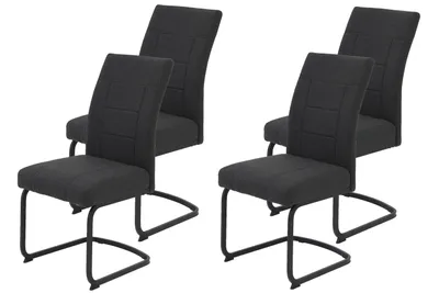 Produktbild von Hela Esszimmerstuhl Freischwinger Brindisi, 4er Set, Webstoff Anthrazit, Schwarz Metallgestell, 140 kg Traglast, XL Komfortsitz mit Federkorb, Steppnähte, Vierkant-Füße