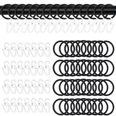 Produktbild von 60 Stück 32-mm-Gardinenringe mit Haken, Gardinenringe für Gardinenstangen, Ringe für Gardinenstangen, schwarze Metallgardinenringe, Gardinenringe mit Haken, schwarze Gardinenringe, für Wohnzimmer, Badezimmer