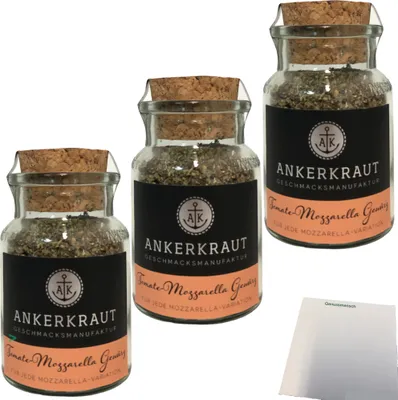 Produktbild von Ankerkraut Tomate-Mozzarella Gewürz im Korkenglas 3er Pack (3x55g Glas) + usy Block
