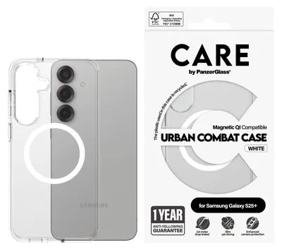 Immagine prodotto di Etui Care By Panzerglass Flagship Urban Combat White Qi Do Samsung Galaxy S25+ - Przezroczysty