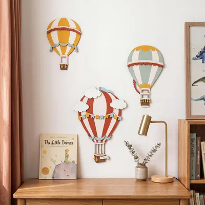 3D Houten Luchtballon Wanddecoratie Set, 3-teilig, Boho