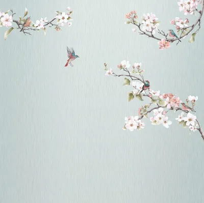 Produktbild von Komar Fototapete Blumen und Vögel Blau und Rosa - 611191 - 250 x 250 cm