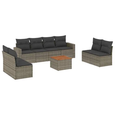 Produktbild von vidaXL 9-tlg. Garten-Sofagarnitur mit Kissen Grau Poly Rattan