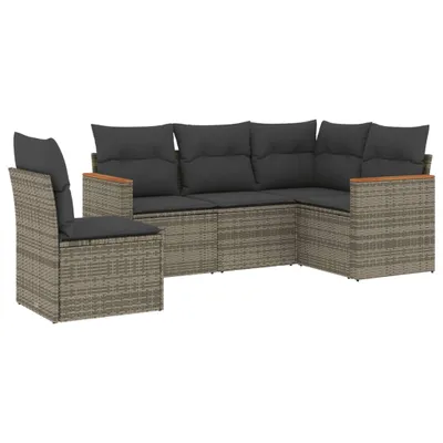 Produktbild von vidaXL 5-tlg. Garten-Sofagarnitur mit Kissen Grau Poly Rattan