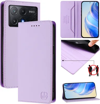 Immagine prodotto di Custodia in pelle per Xiaomi Poco X6 Pro/Redmi K70E, custodia flip con slot per carte, portafoglio e supporto Viola