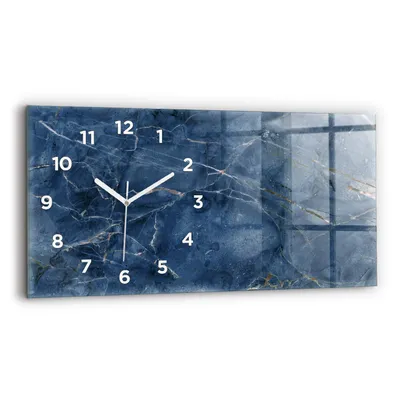 Produktbild von Wallfluent Wanduhr – Stilles Quarzuhrwerk - Uhr Dekoration Wohnzimmer Schlafzimmer Küche - Zifferblatt - weiße Zeiger - 60x30 cm - Blaue Marmortextur