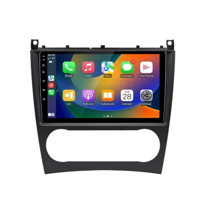 Image de Système de navigation GPS 9 pouces 2+64 Go avec CarPlay et Android 15 SWC pour Mercedes-Benz Classe C W203 : Wi-Fi, Bluetooth, RDS, DSP, DAB+, 2 DIN, processeur quadricœur, FM