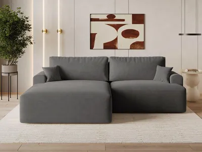 Produktbild von GrainGold Ecksofa L-Form Links Serene - Ecksofa mit Schlaffunktion und Bettkasten - Moderne Ecksofa, Wohnzimmer Ecksofa - Eckcouch Dunkelgrau (Castel 93)