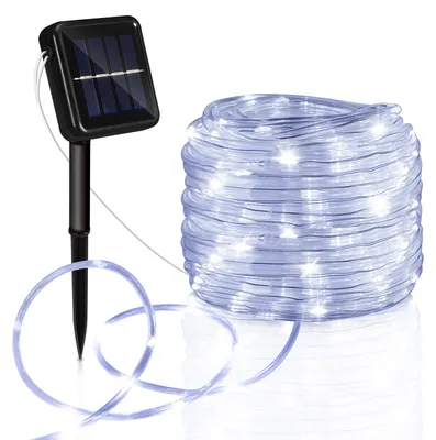 Productafbeelding van Vigevee Solar LED-lichtketting, geschikt voor buiten, tuin, balkon, terras, met zonnepaneel en grondpen, 20 meter, koelwit