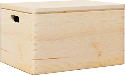 Image de Boîte en bois avec couvercle et poignées bois de pin massif