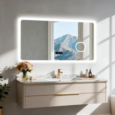 Immagine prodotto di Specchio da bagno a LED - Specchio per il bagno - Specchio per il trucco - Specchio illuminato - Specchio Bluetooth - 120x70 cm