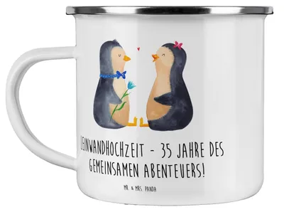 Produktbild von Mr. & Mrs. Panda Teetasse 35. Hochzeitstag Leinwandhochzeit - Weiß - Geschenk, Heiraten, Heirat, Kaffeepott, Ehe, Geschenke, gemeinsames Abenteuer, Pott, Meilenstein