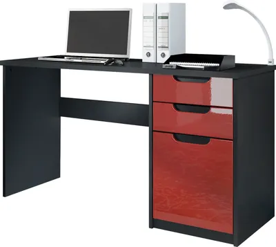 Produktbild von Vladon Schreibtisch Logan, Germany, Bürotisch mit 2 Schubladen und 1 Tür, Schwarz matt/Bordeaux Hochglanz (129 x 76 x 60 cm)