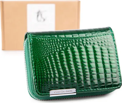 Produktbild von Jennifer Jones kleine Damen Geldbörse Portemonnaie Portmonee Geldbeutel Echtleder Lackiertes  mit Reißverschluss grün
