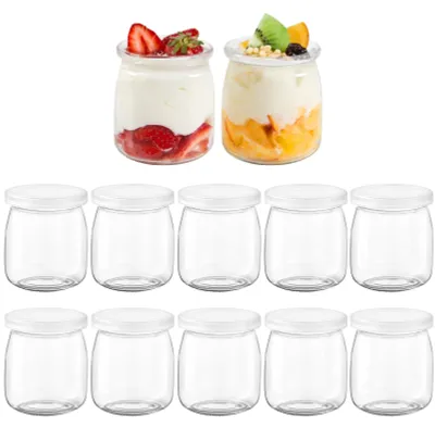12 Yogurtgläser mit Deckel, 200 ml, Dessertgläser aus Glas