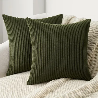 Immagine prodotto di Coperte per cuscini 40x40 cm, tessuto corduroy, colore verde oliva, a righe, set da 2