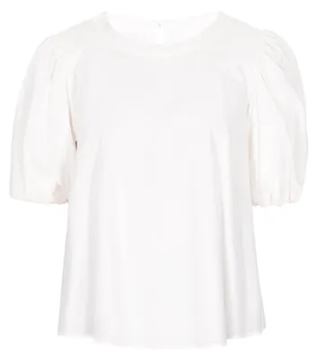 Produktbild von Damen Bluse Weiss Gr. S mit Puffärmeln, Rundhalsausschnitt und lockerer Passform
