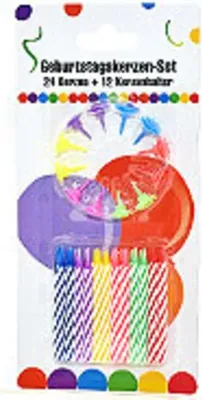 Obrázok produktu pre Narodeninové sviečky 24 ks + 12 držiakov, dĺžka 6 cm, Ø 5 mm