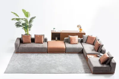 Produktbild von Graues Polstersofa Eckgarnitur L-Form Ecksofa Modernes Stoffsofa Couch