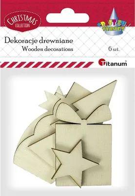 Obrázok produktu pre Drevená dekorácia 6 kusov Titanum vianočný stromček darček hviezda