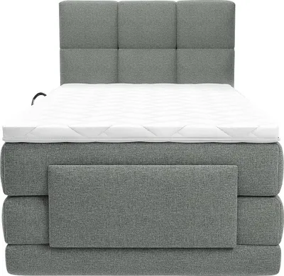 Produktbild von Boxspringbett mit gestepptem Kopfteil + elektrischem Untergestell mit Relaxfunktion + Matratze + Topper - 100 x 200 cm - Stoff - Hellgrau - LODI von PALACIO