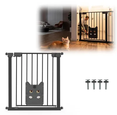 Produktbild von JOIEYOU Treppenschutzgitter ohne Bohren, Türschutzgitter mit Haustier-Schiebetür, Einhandbedienung, Baby Türgitter für Treppe Tür Flur, Schwarz, 75–85cm