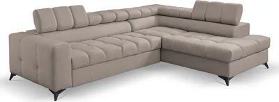 Image de Canapé d'angle Andrea en L avec appuie-tête réglables Fonction couchage Coffre de rangement 267 cm Livraison à domicile Salon à droite (couleur : beige Vena 07)