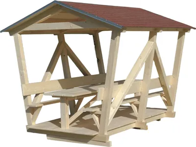 Produktbild von Holz-Pavillon mit Tisch & 2 Sitzbänken 8 Personen