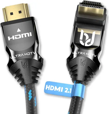 Produktbild von Ultra HDTV 270° 8K HDMI 2.1 Kabel 5m – Winkelstecker, 48 Gbps, 8K@60Hz, 4K@120Hz, Knickschutz, Nylon-Mantel